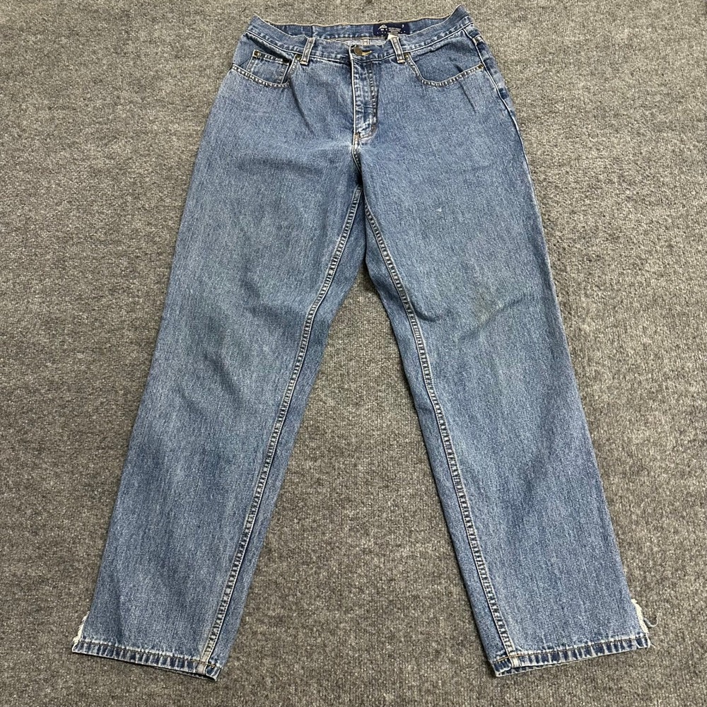 Eddie Bauer Jeans Womens Size 14 Blue Straight Leg Cotton Denim Distressed Hem